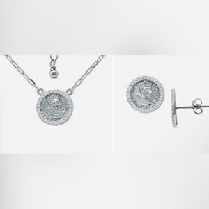 Giani Bernini Cubic Zirconia Sterling Silver Coin Necklace and Earrings Set
